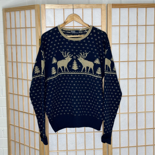 Ralph Lauren Navy Reindeer Christmas Knit (XL)