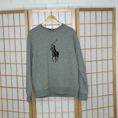 Polo Ralph Lauren Grey Plaid Logo Crewneck (Youth XL)