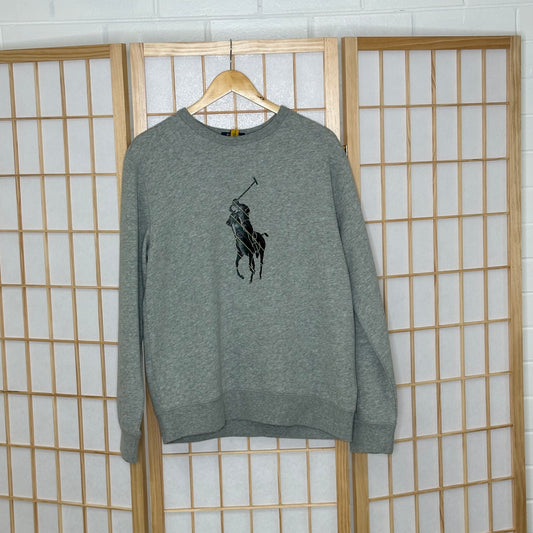 Polo Ralph Lauren Grey Plaid Logo Crewneck (Youth XL)