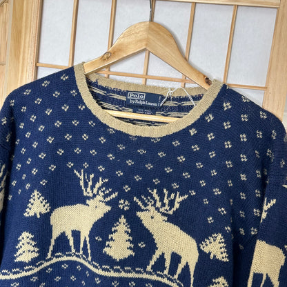 Ralph Lauren Navy Reindeer Christmas Knit (XL)