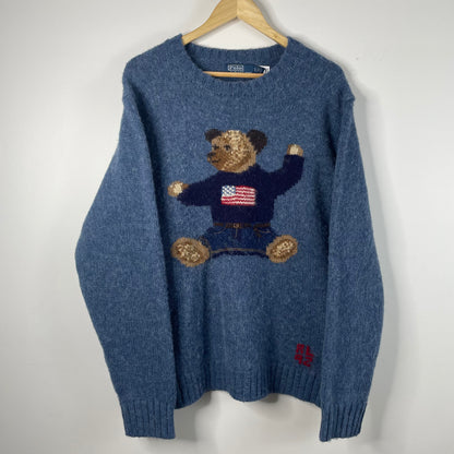 Blue Sit Down Bear Knit New (XL)