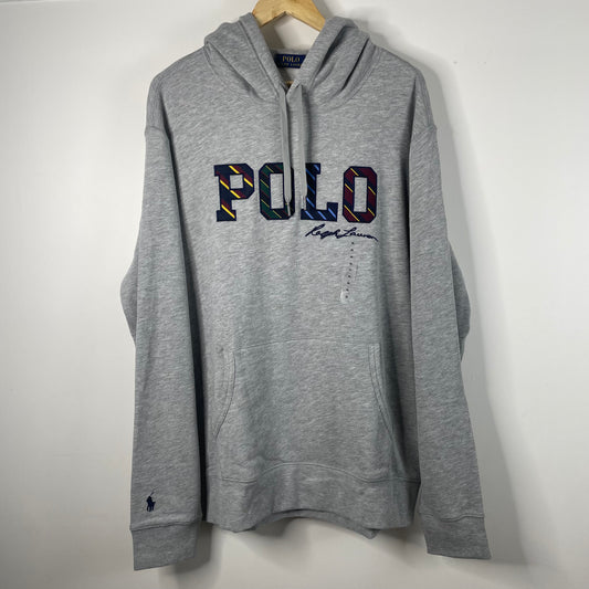 Ralph Lauren Grey "Polo " Silk Spellout Hoodie New (XL)