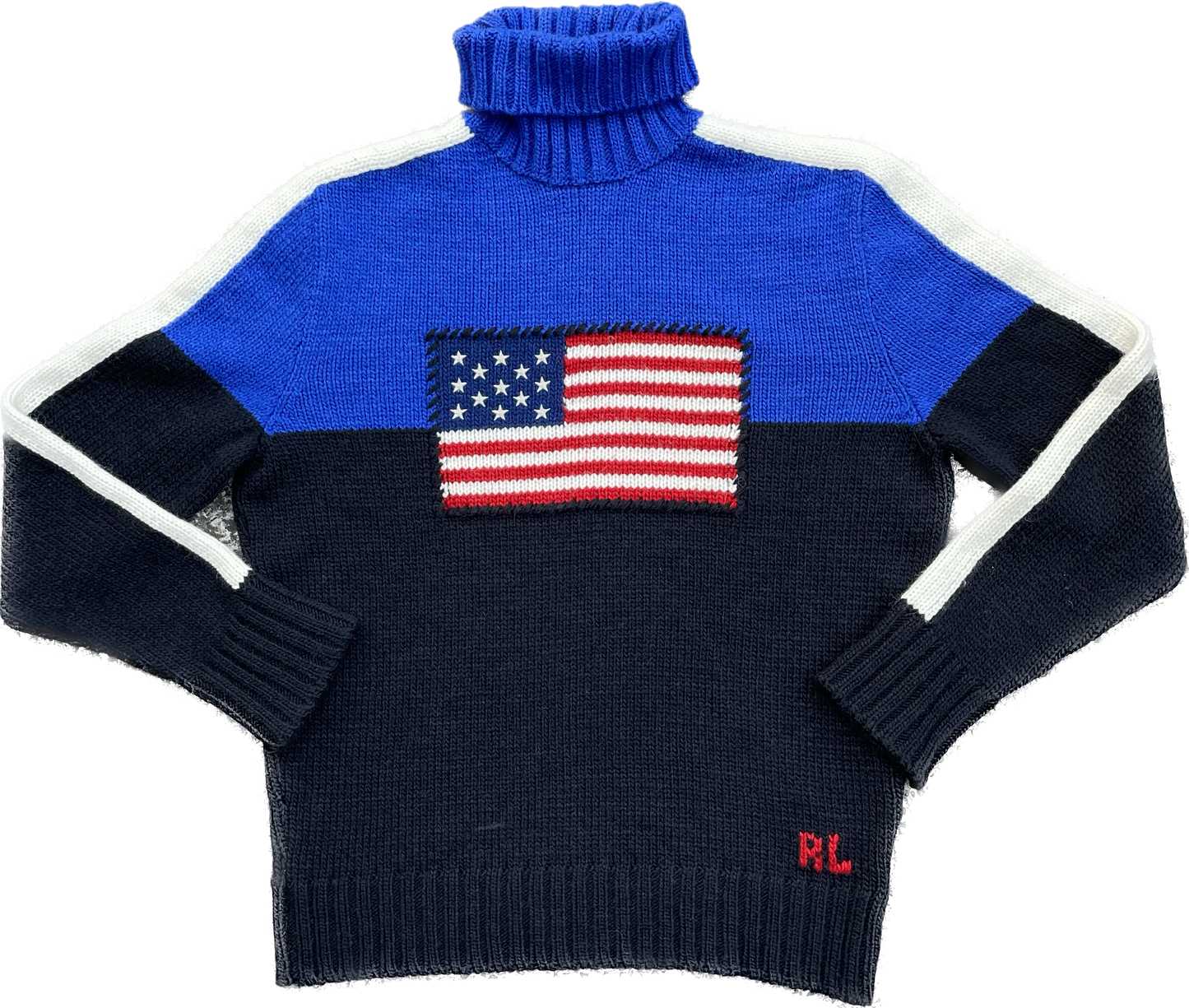 Ralph Lauren USA Flag Mockneck Knit Black & Blue (Large)