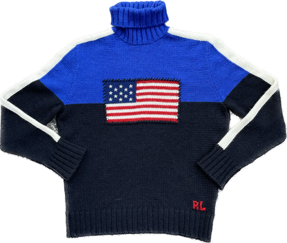 Ralph Lauren USA Flag Mockneck Knit Black & Blue (Large)