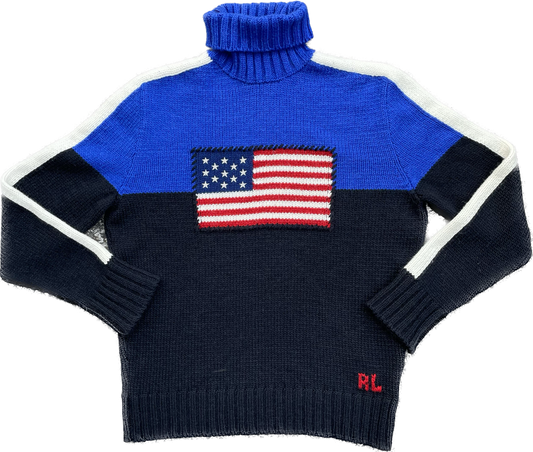 Ralph Lauren USA Flag Mockneck Knit Black & Blue (Large)