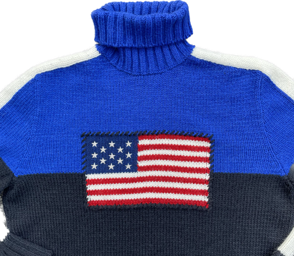 Ralph Lauren USA Flag Mockneck Knit Black & Blue (Large)